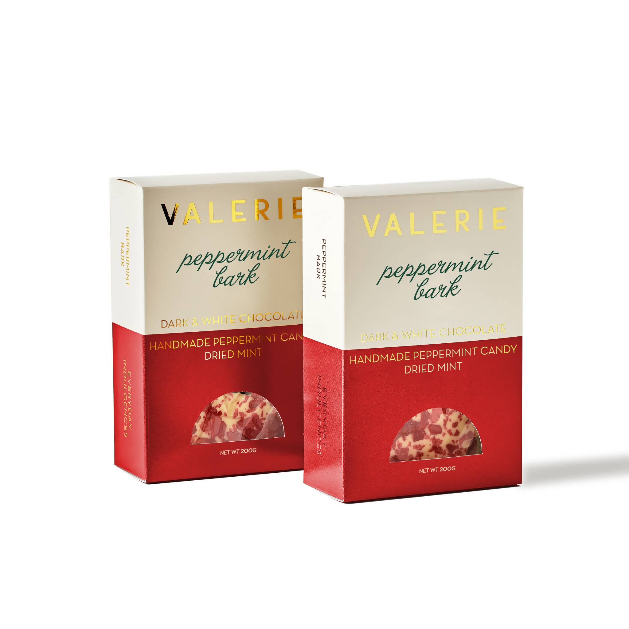 Box of Valerie Peppermint bark white and red box