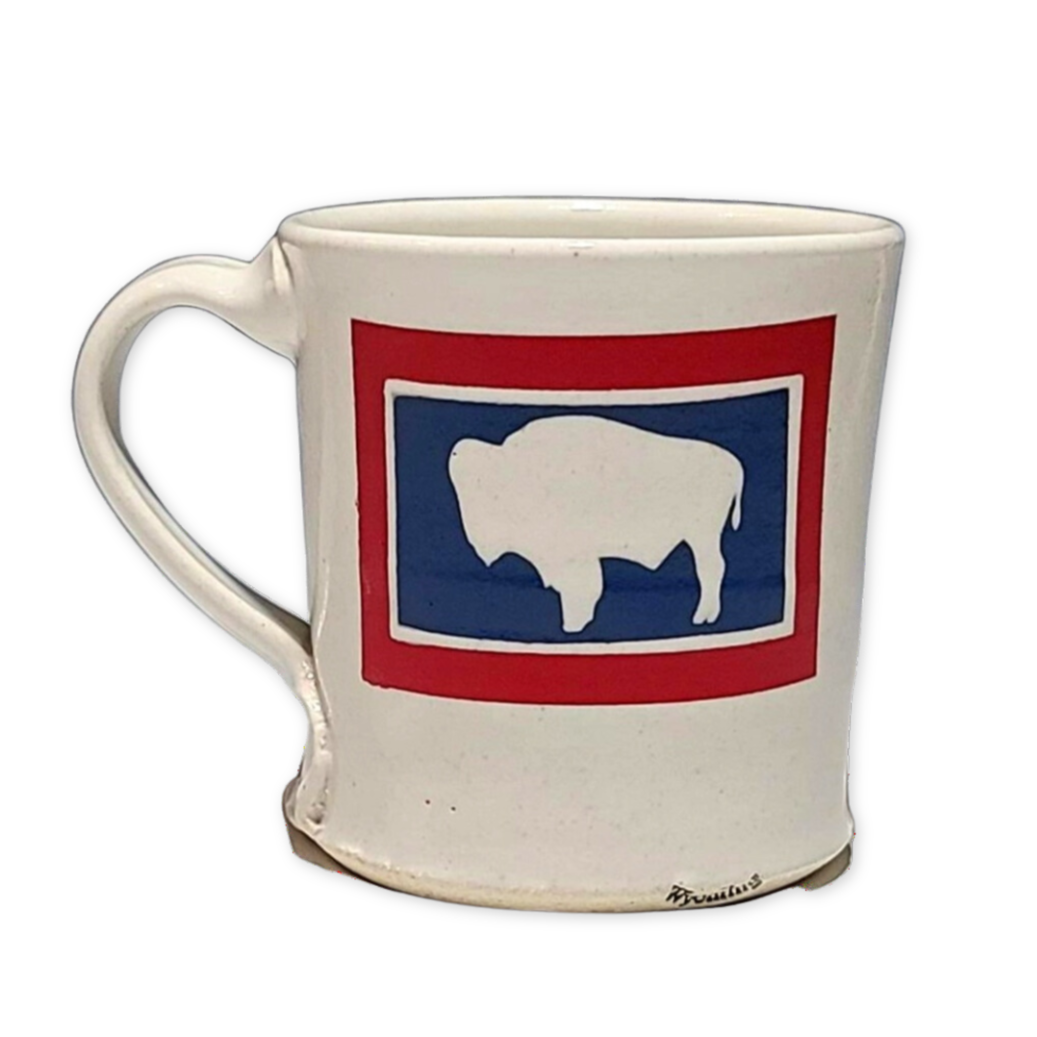 white ceramic mug with a wyoming flag design