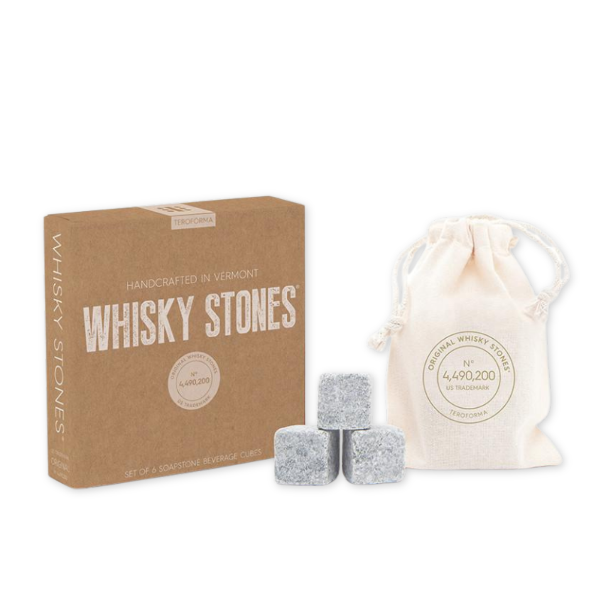 three handcrafted soapstone whiskey rocks