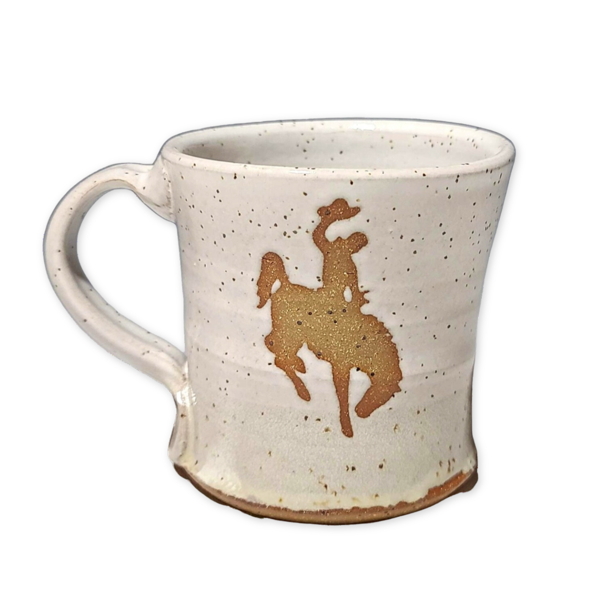 speckled ceramic mug with wyoming cowboy design