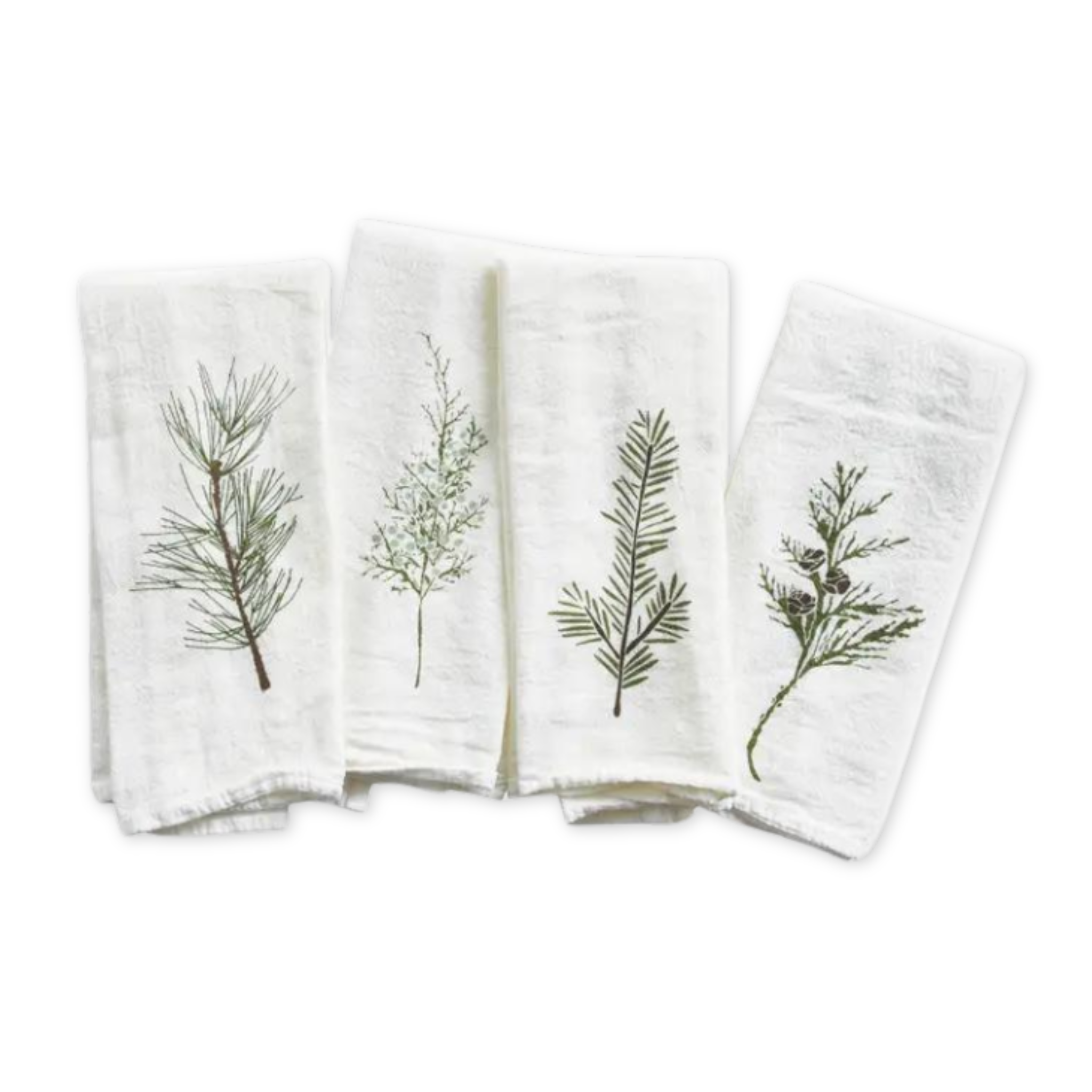 set of four cotton sack napkins screen printed with a variety of winter tree branches