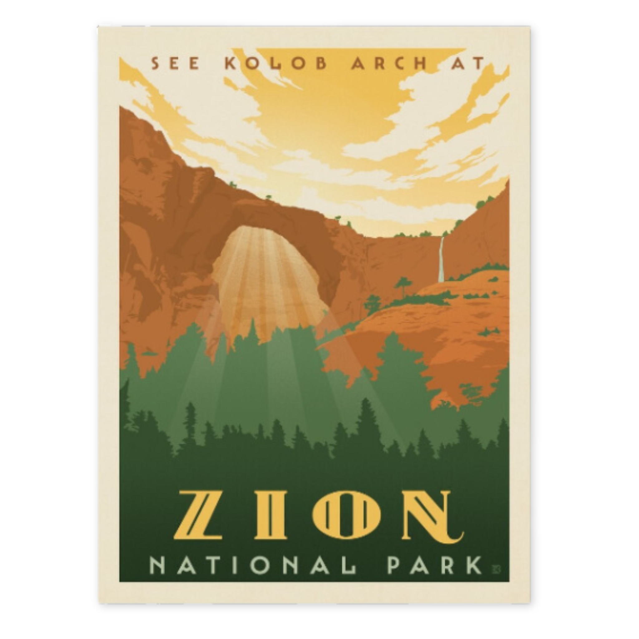 print of zion national park with an image of kolob arch