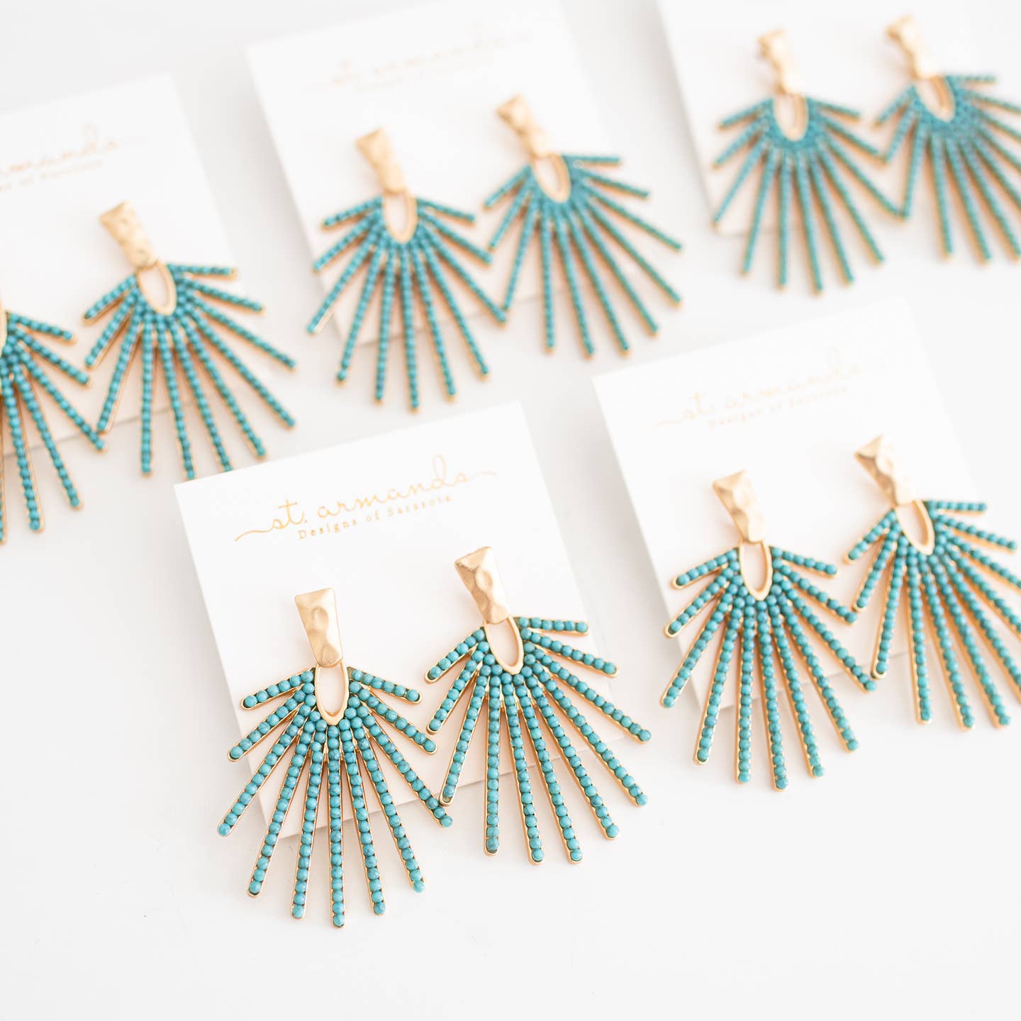 Turquoise Sunburst Statement Drop Earrings