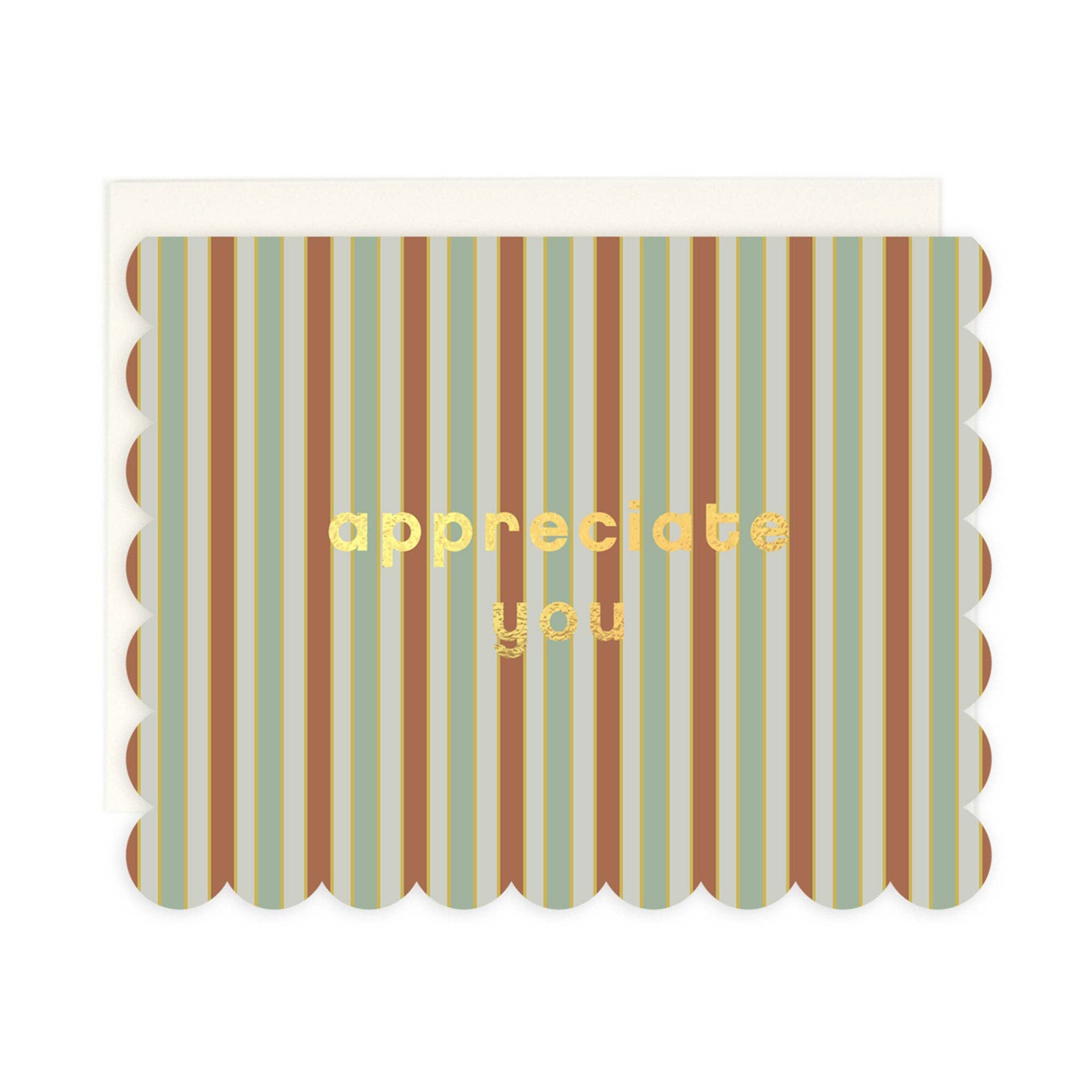 Striped card with 'appreciate you' text on a white background